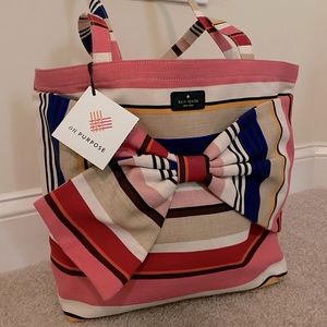 Kate Spade Berber Stripe Fabric Bow Tote. Used once